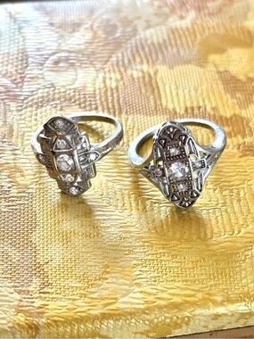 Sterling Silver Ring Art Nouveau Setting My Diamond Ring Shown for Comparison
